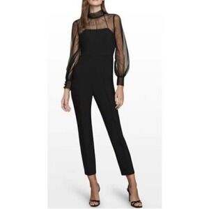 Veronica Beard Saluja Illusion Jumpsuit Women Sheer Swiss‎ Dot Mesh Bow Evening